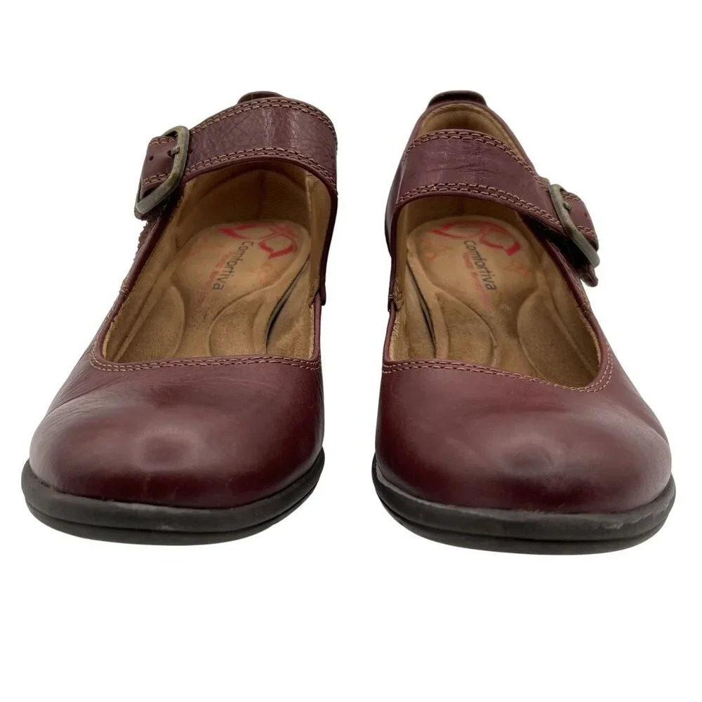 Comfortiva Womens 8.5M Burgundy Leather Mary Jane Shoes Pillowtop Memory Foam - Picture 10 of 15